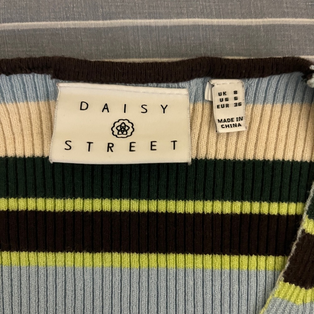 Daisy Street Striped Midi Dress - Blue, Green, and Cream